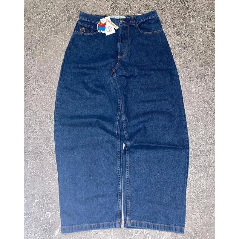 Mens Y2K Retro Loose Fit Denim Pants High Street Casual Punk Wide Leg Jeans Cotton Blend Mid-Rise Straight Cut