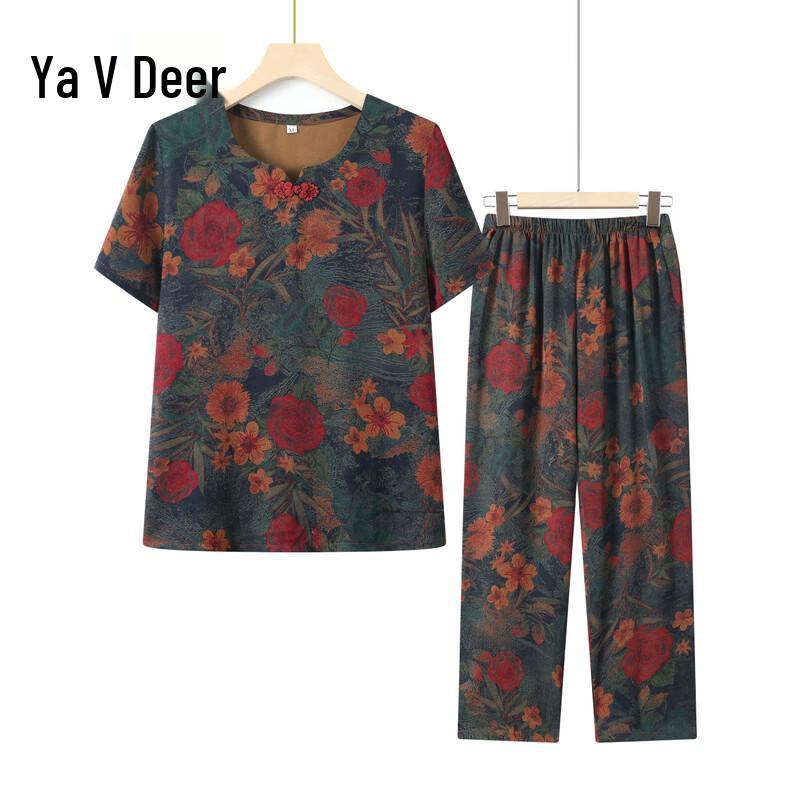 Elderly Women s Thin Short Sleeve Summer Two-Piece Set XL