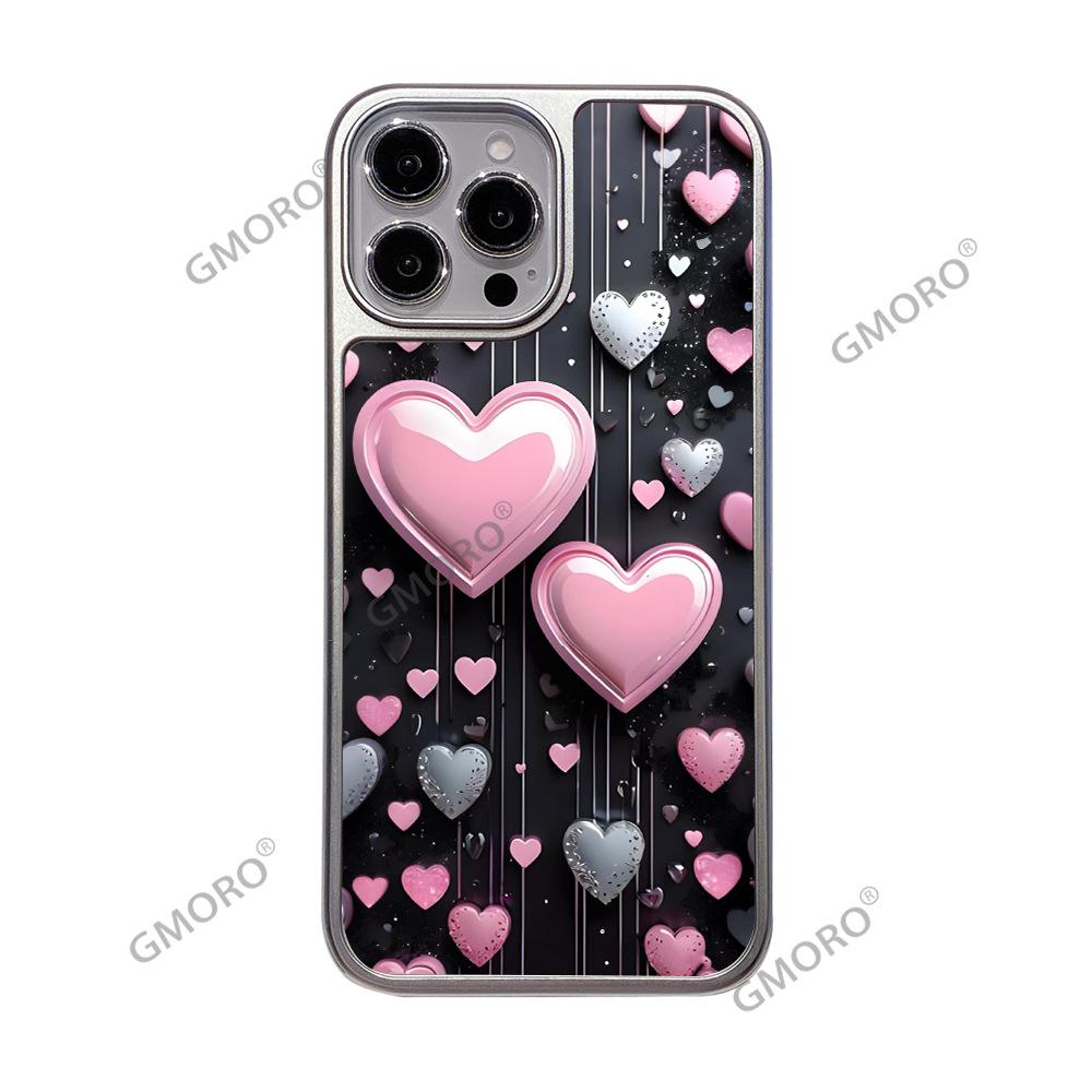 TEMU hot-selling full-screen pink love mobile phone case iPhone16 sweet and cool Apple 17Pro frosted glass case