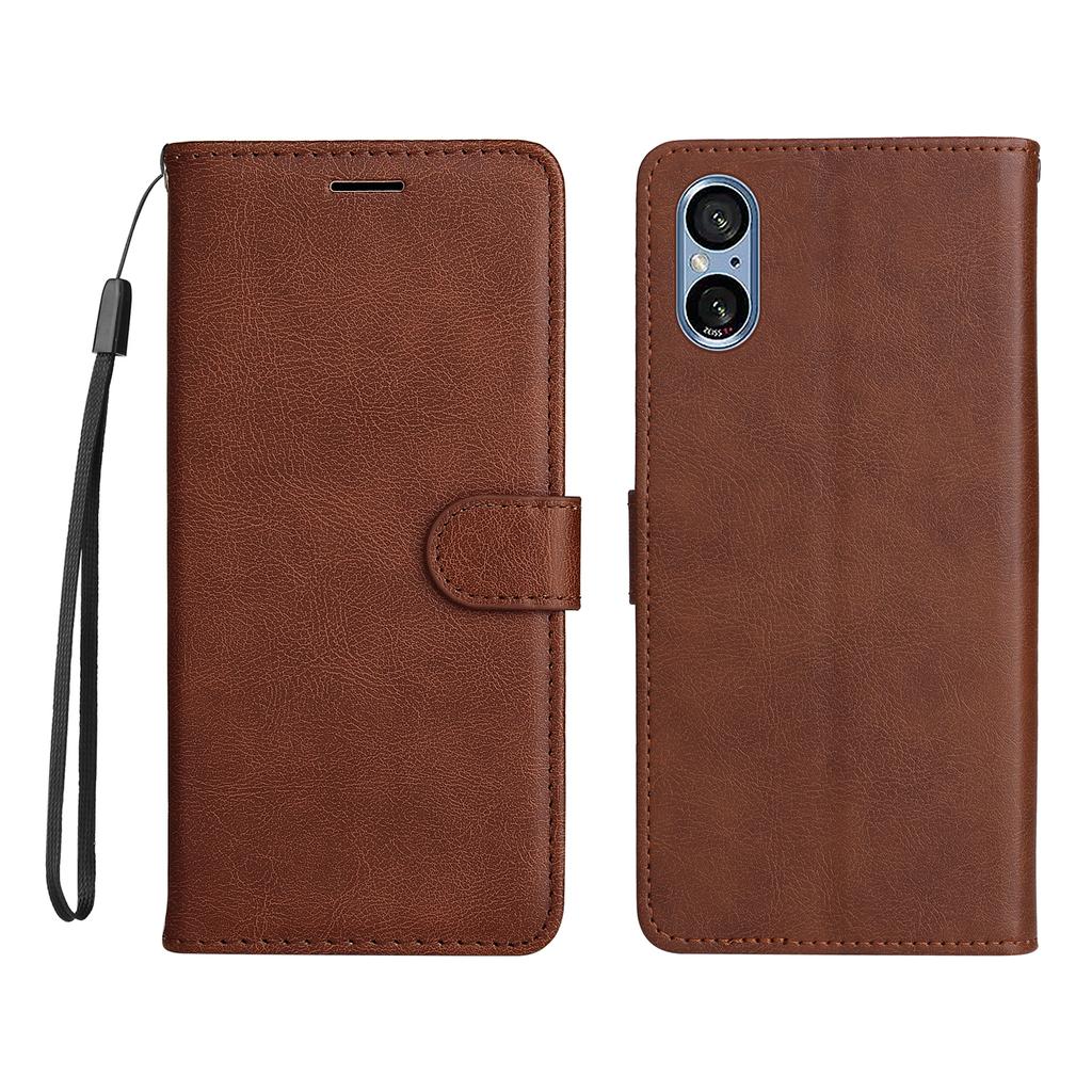 For Sony Xperia 10 VI Leather Wallet Case with Strap Solid Color Phone Stand Cover