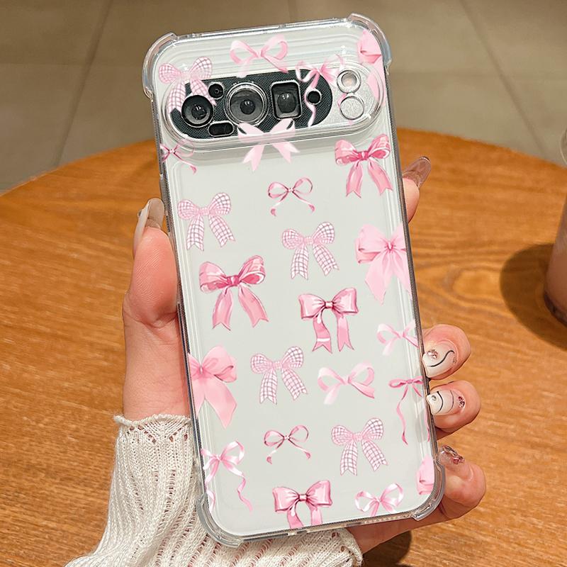 Bowknots Cherry Pattern Case For Google Pixel 9 Pro XL 9A Shockproof TPU Silicone Clear Soft Cover