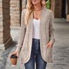 Women Ladies Solid Color Long Sleeve Length Cardigan Sweater Coat Top