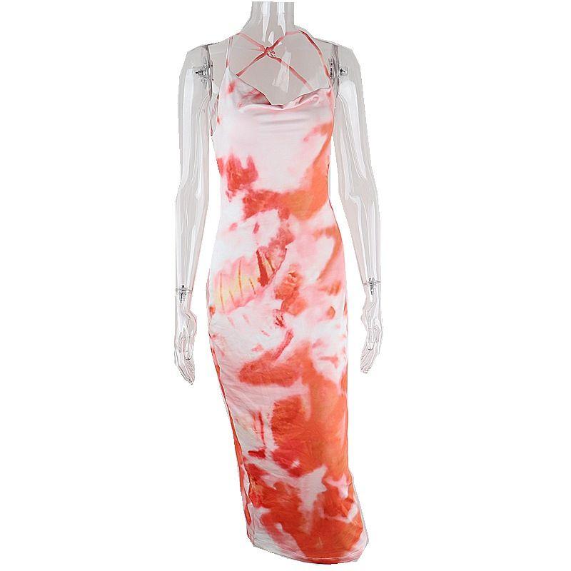 

Fashion Tie-Dye Printed Sexy Backless Lace up Color L