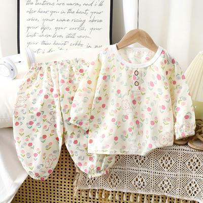 2pcs Toddler Children Summer Home Wear Boy Thin Pajamas Baby Air-conditioning Clothing Girl Kids Casual Medium-sleeved Fall Suit