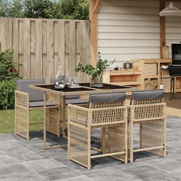 VidaXL Ensemble à Manger de Jardin avec Coussins 5 pcs, Table et Chaises à Dossier Rabattable, Meubles d'Extérieur Patio 3211620