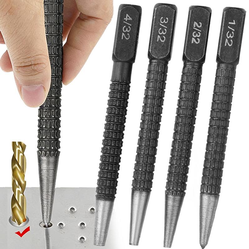 4Pcs Automatic Center Punch Spring Loaded Positioning Tools For Metal Wood Drilling Hole Marking High Hardness Steel Hand Tools