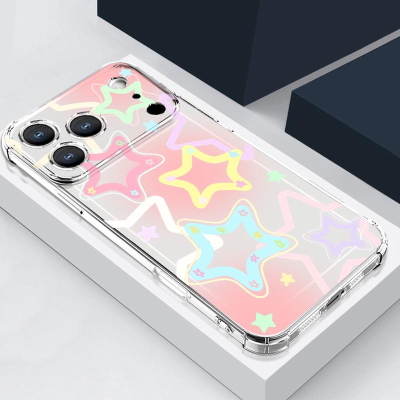 Star Moon Pattern Phone Case For iPhone 17e 17 16 15 Pro Max 14 13 Pro 16 Shockproof Clear TPU Soft Card Slot Pocket Back Cover