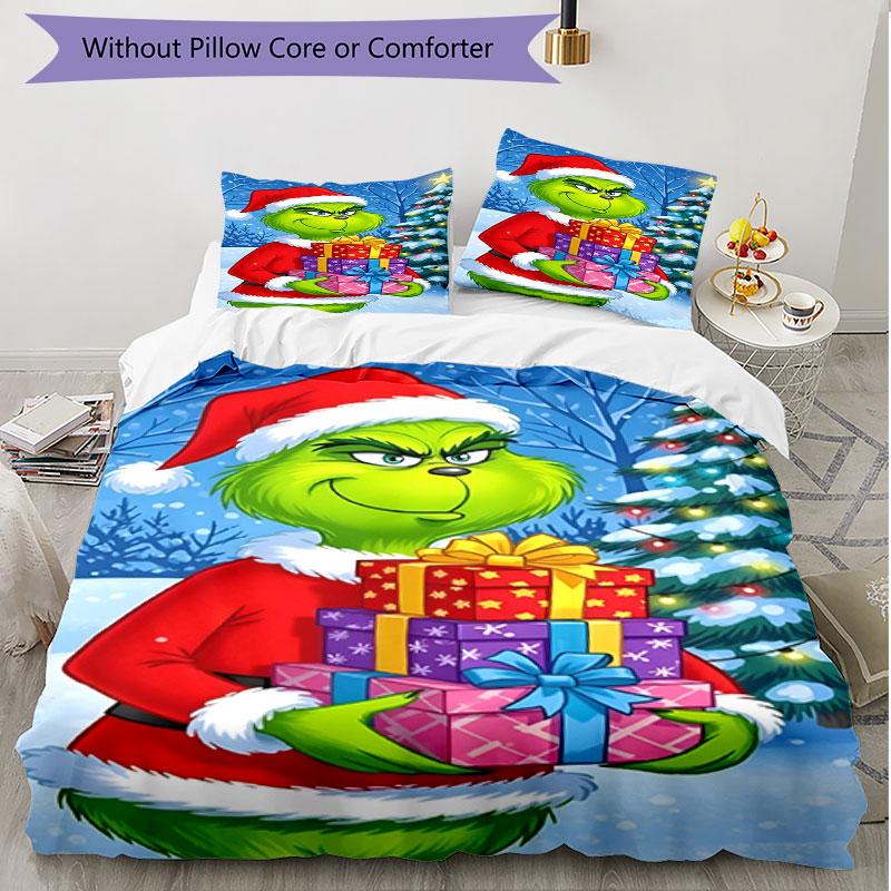 Set copripiumino 3 pezzi (1*Copripiumino + 2*Federe, Senza Nucleo), Set Biancheria da Letto Morbido Stagione Unica con Stampa Grinch, Regalo Decorazione Camera da Letto