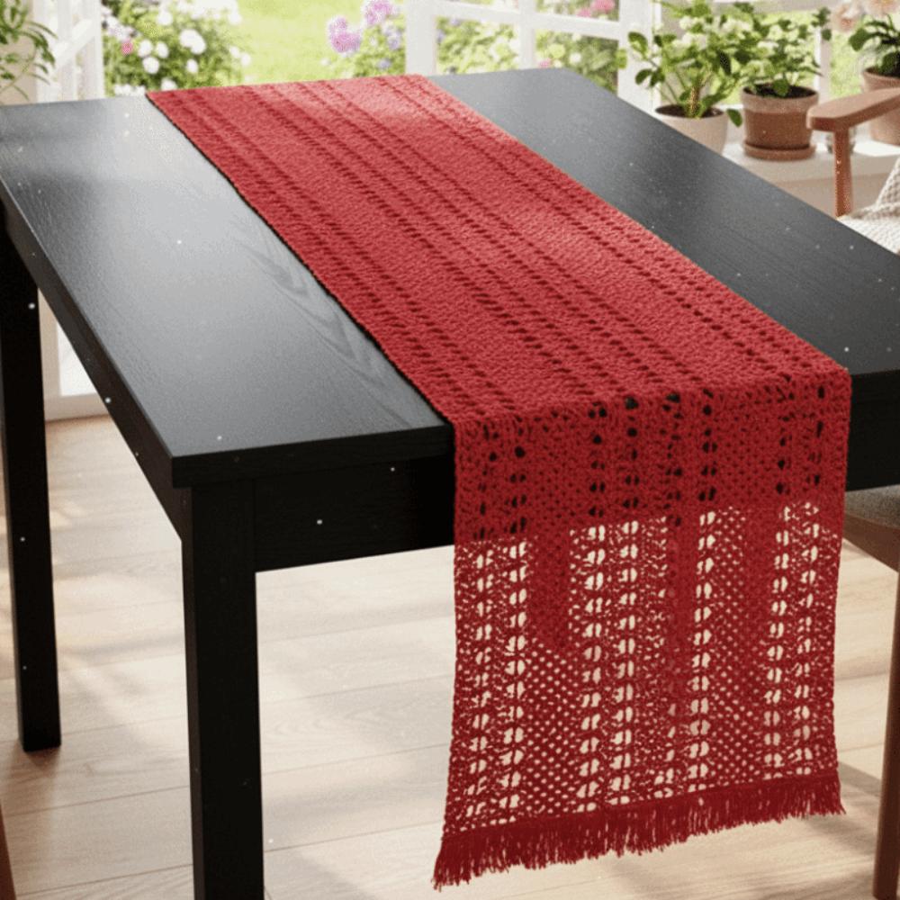 Traditional Chinese New Year Table Runner Long Strip Vintage Red Tablecloth Decorative Elegant Hollowed-out Tassels Runner