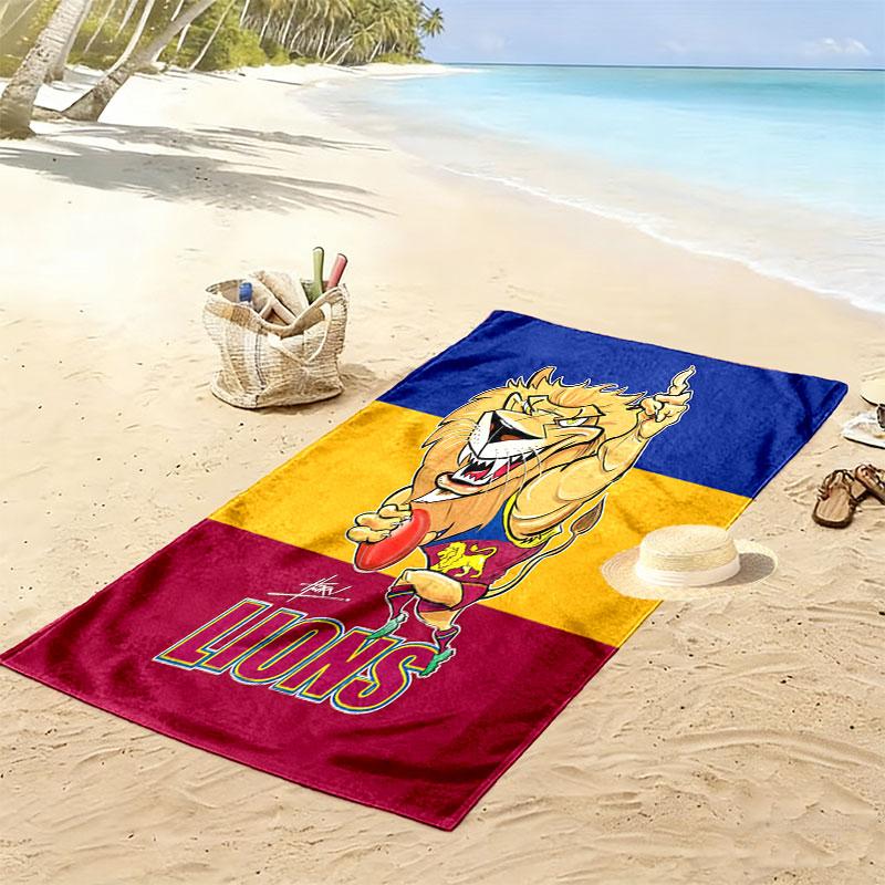 Brisbane Lions Print Beach Towel, Large Soft Quick Dry Towel for Beach Camping Swimming