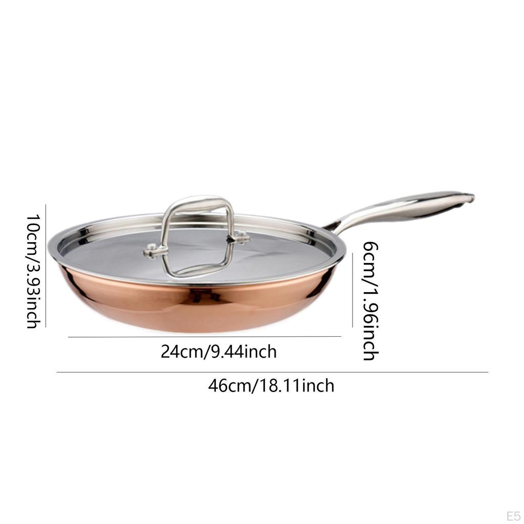Stainless Steel Frying Pan Cooking Kitchen Ergonomic Handle Saute with Lid Deep