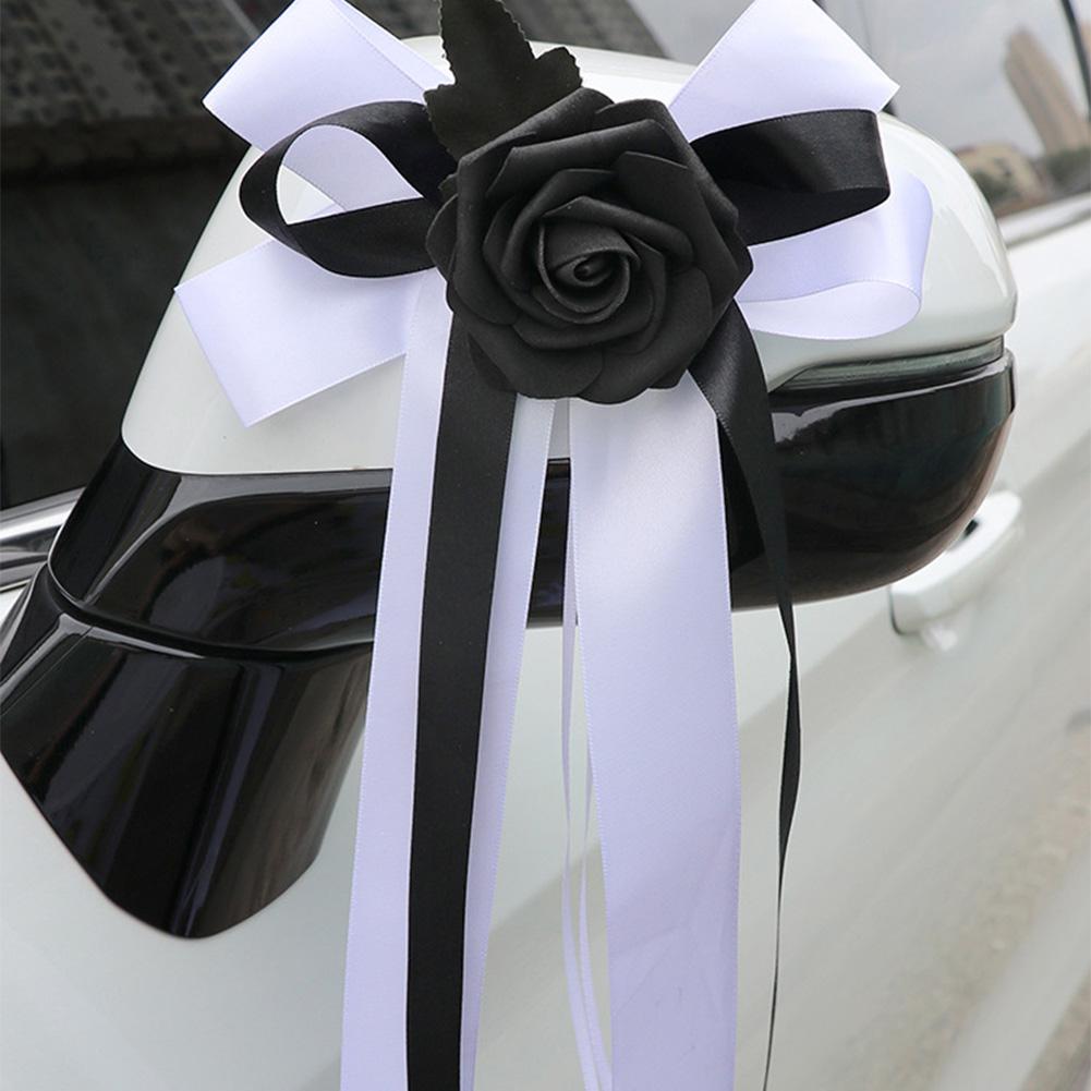 2/4/6/8pcs Wedding Car Rear View Mirror Bow Decoration Car Bow Silk Flower Simulation Flower Bow Decoration Wedding Decorations