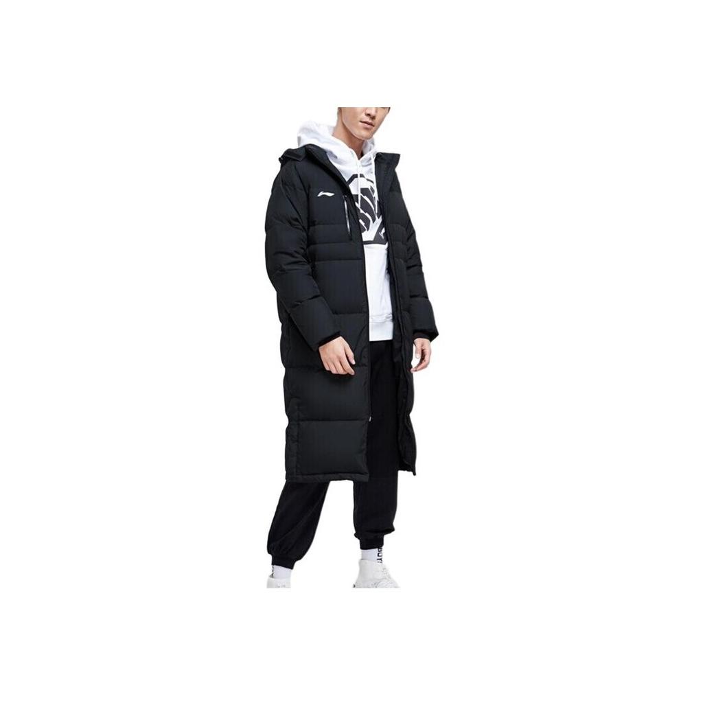 Li Ning Long Hooded Windproof Warm Down Jacket Men Outerwear Standard-Black AYMN133-1