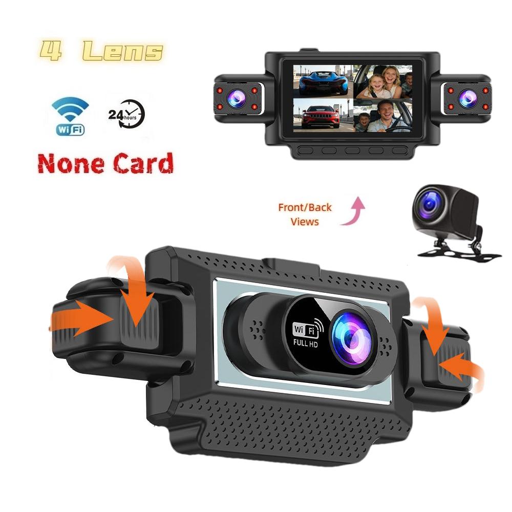 360° autokamera se 4 objektivy pro auta, WiFi aplikace, 1080P, 4-kanálový videozáznamník jízdy, kamera do kabiny a zadní kamera