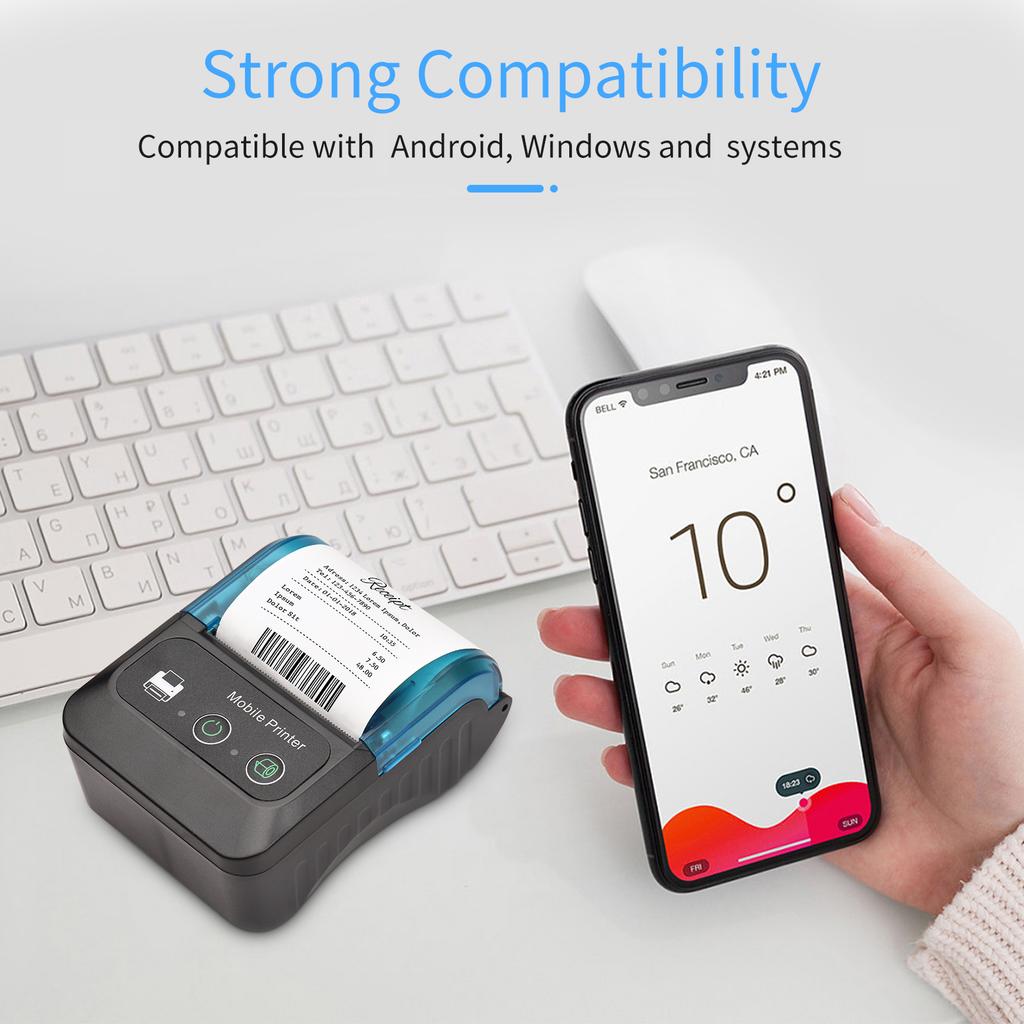 Bisofice Portable 58mm Receipt Thermal Printer 2 Inches Mini Mobile Pocket Printers with 6 Thermal Paper Roll