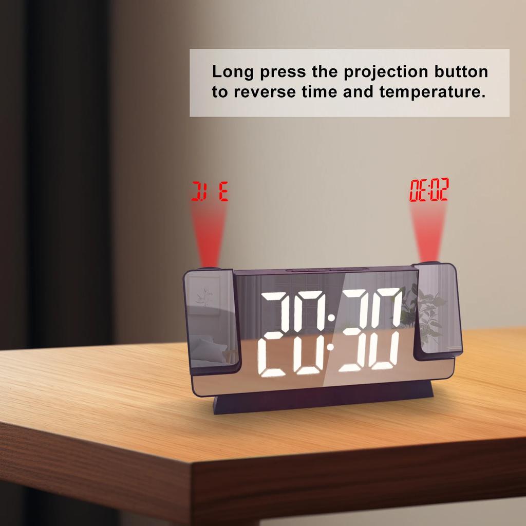 DIGITAL DUAL PROJECTION ALARM CLOCK FOR BEDROOM - Large LED Display, 2*180° Rotatable Projector, Loud Alarm , 12/24H