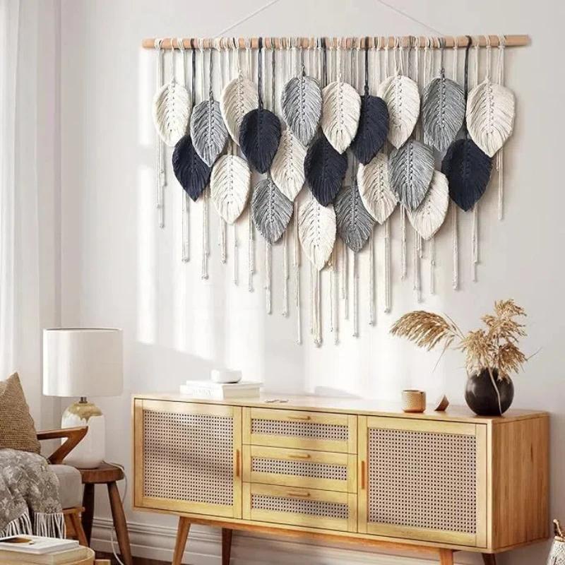 Bohemian Handmade Woven Tapestry Headboard Living Room Background Wall Decoration Colorful Leaf Decoration