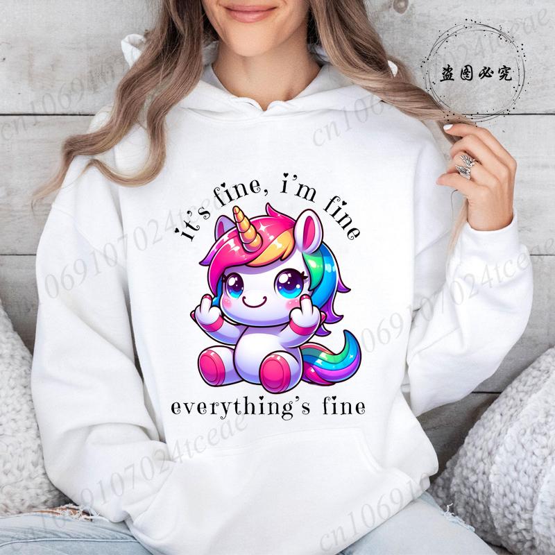 Women Hoodies Funny Unicorn Sarcastic Print Hoodie Fashion Clothing Casual Female Sweatshirts Funny Unicorn Fashion Streetwear