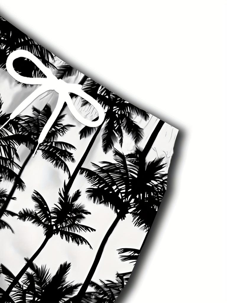 Black and white coconut grove seaside resort style men's shorts, micro-elastic, quick-drying