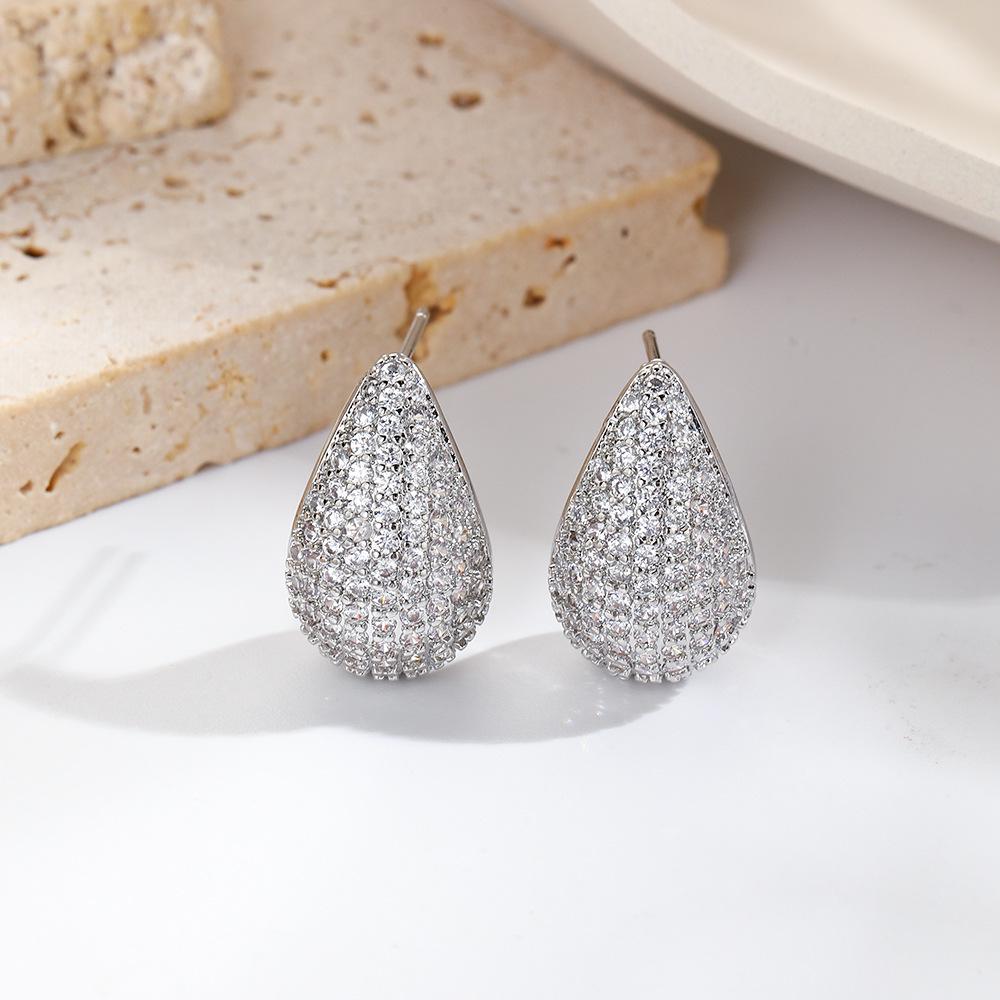 Elegant Copper Stud Earrings with Zirconia Water Drop Design for Women