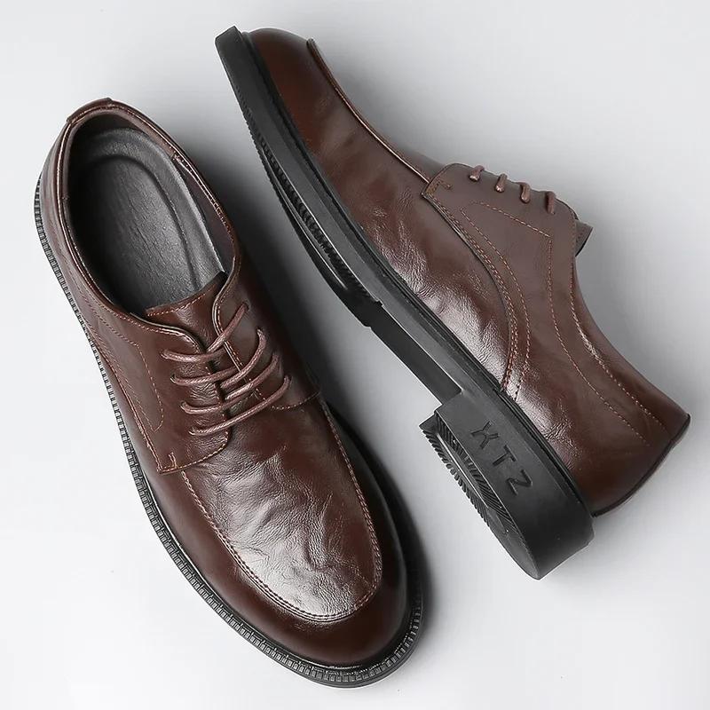 Fashion Classic Style Men's  Business Office Shoes  Genuine Leather Oxford Lace-Up Black Brown Dress Wedding Formal Shoe for Men New