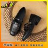 Single shoes women's new leather shoes commuter flat thick heel retro French one-word buckle with camellia Mary Jane shoes