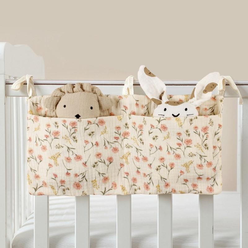 Baby Bedside Organizer Storage Bag with 2 Pockets for Toy Diaper Baby Cribs Storage Bag Multifunctional Hanging Pocket