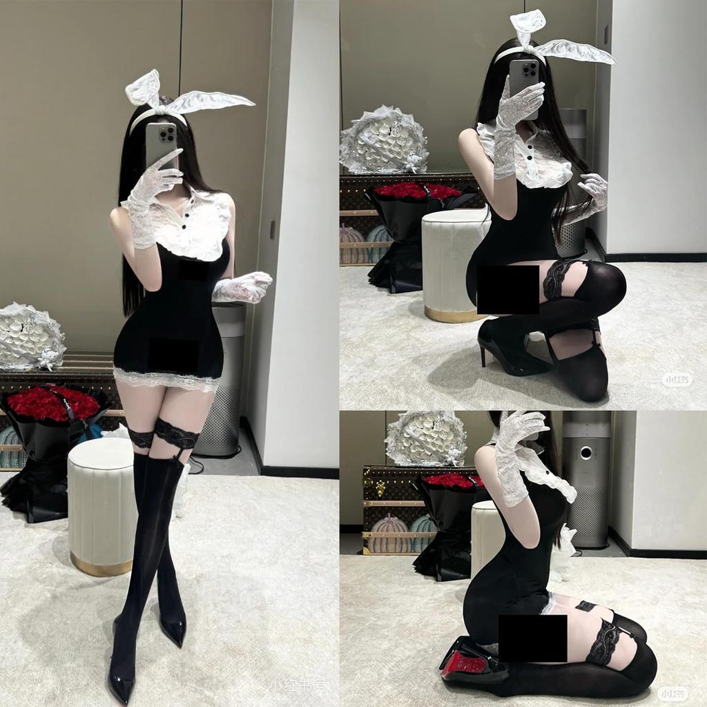 Bunny Girl Cosplay Rabbit Costume Cute Bunny Leotard Lace Outfit Fancy Dress Gift Costume Event Fancy Dress Party Photo Shoot Female Moe Rabbit Ears