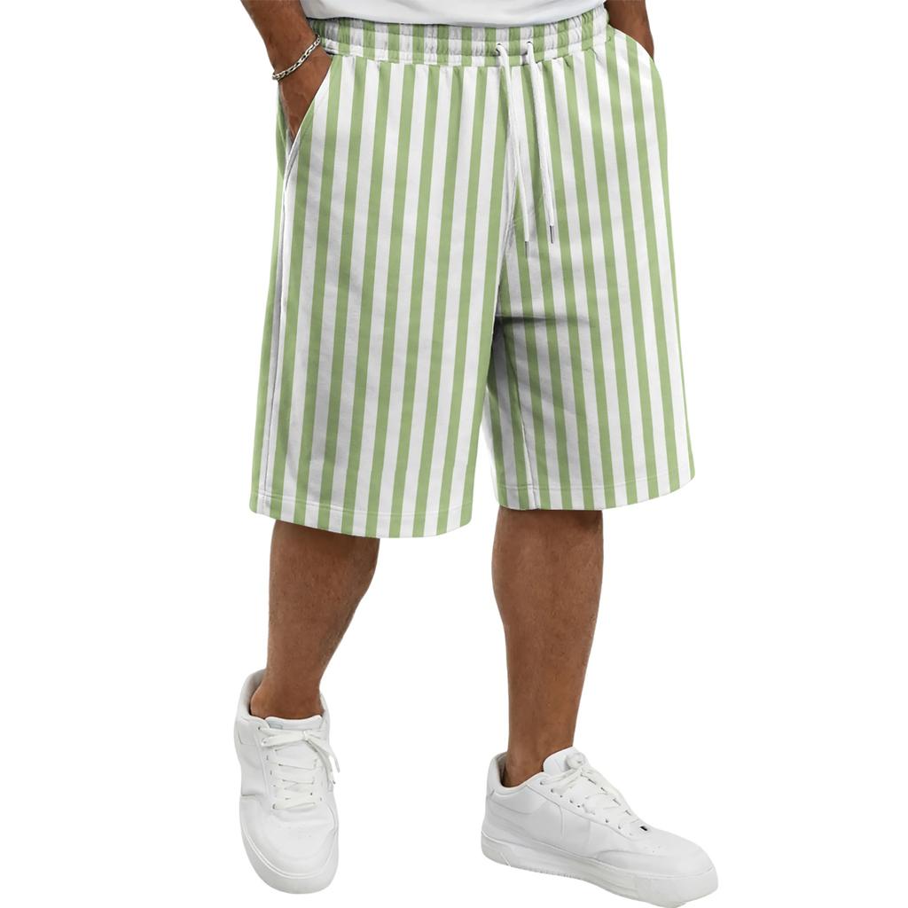 Mens Casual Striped Drawstring Shorts Relaxed Fit Elastic Waistband Lightweight Breathable Fabric Knee Length Pants
