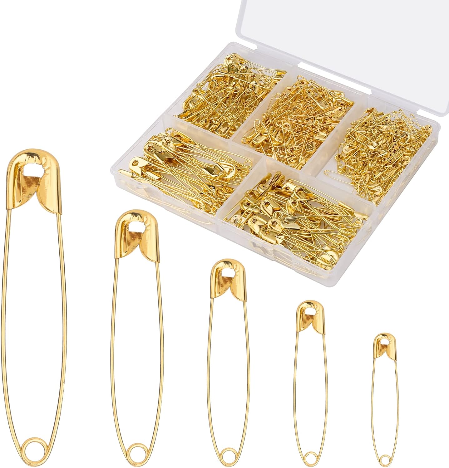 

350 Pcs Safety Pins, 22/32/38/45/55mm Metal Safety Pins Assorted for Art Craft Sewing and Jewelry Making (Gold) золотой