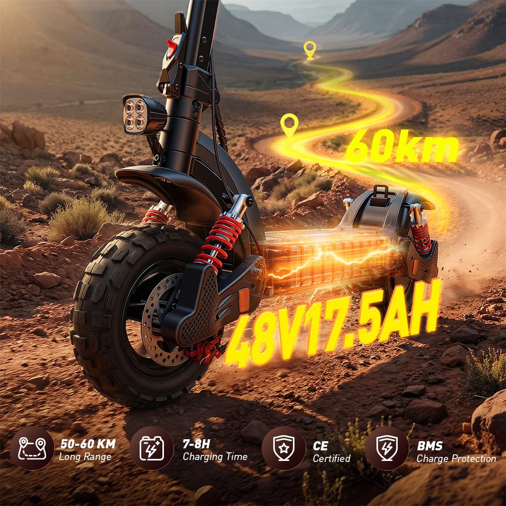 iScooter GX3 Pro Electric Scooter1200W 15.6Ah 11'' Off-Road Tires 25KM/H Max Speed 45KM+ Range Adult Electric Scooters