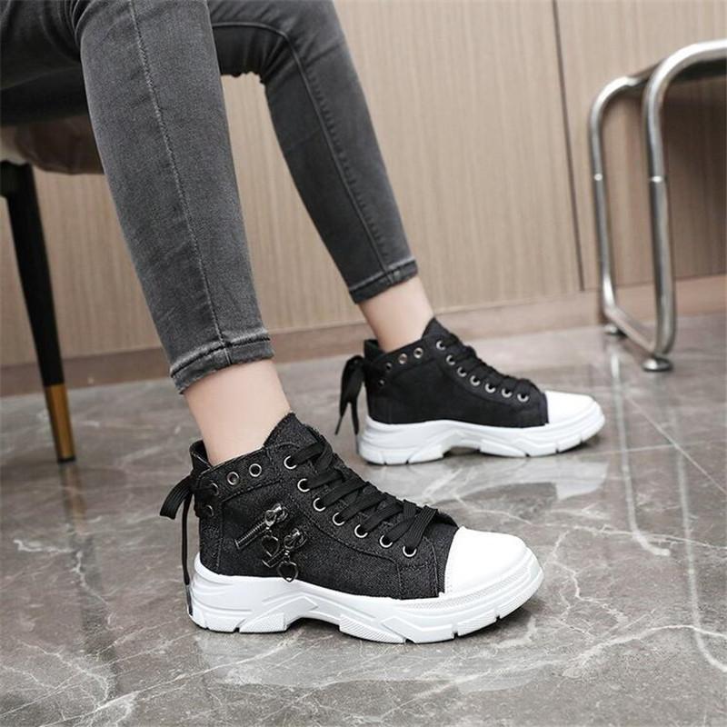 Canvas Ladies Casual Shoes High Top Woman Sneakers Lace Up Platform Sport Shoes Breathable Fashion Tennis Walking Comfortable Non Slip Thick Sole