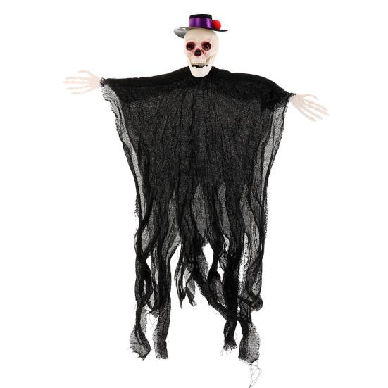 Outdoor Hanging Skull Ghost Halloween Decoration Sound Activated Flying Grim Reaper Skeleton with Light-Up Eyes for Front Yard Patio Lawn Garden Porch