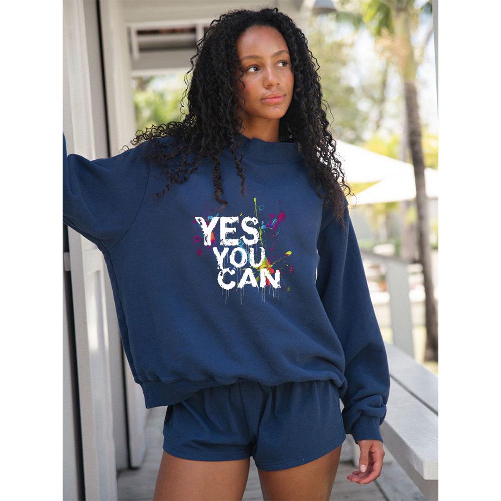 Women's Autumn Trendy Cross-Border Heavyweight Loose Hoodie with Mid-High Collar and Long Sleeves