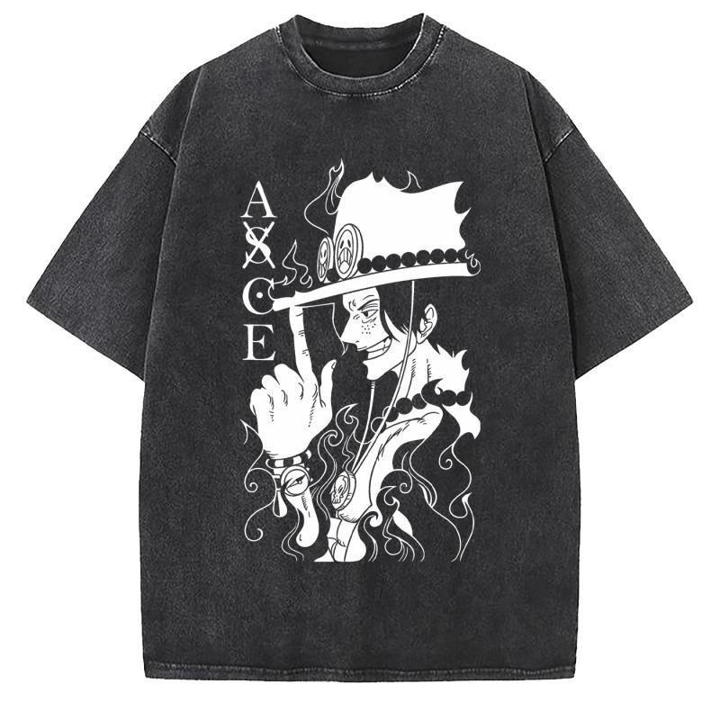 Unisex Oversized Anime Gewassen T-shirt Mannen One Piece Streetwear Vrouwen Korte Mouw Grafisch T-shirt Zomer Harajuku Casual Top HipHop