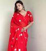 Red Georgette Silk with Beautiful Embroidery White Colour Heart Design Saree