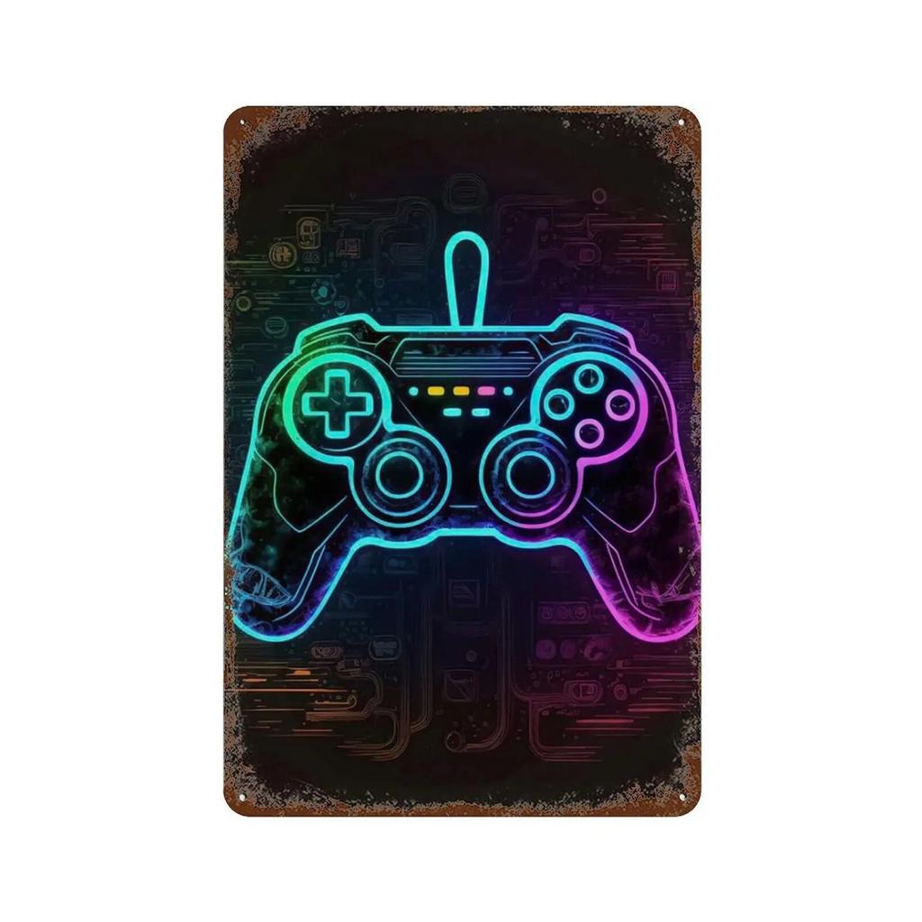 Colourful Punk Style Metal Tin Signs Game Controller Wall Art Poster Metal Signs Prints Gaming Aesthetics Picture for Living