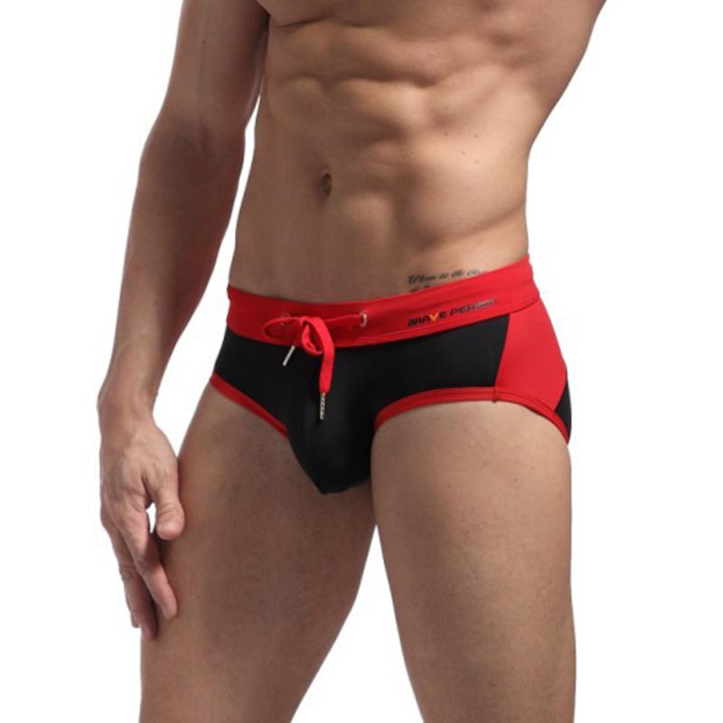 Men's Contrast Color Swim Trunks Slim Fit Comfort Quick Dry Swimwear Briefs Drawstring Beach Pool Swimming Trunks