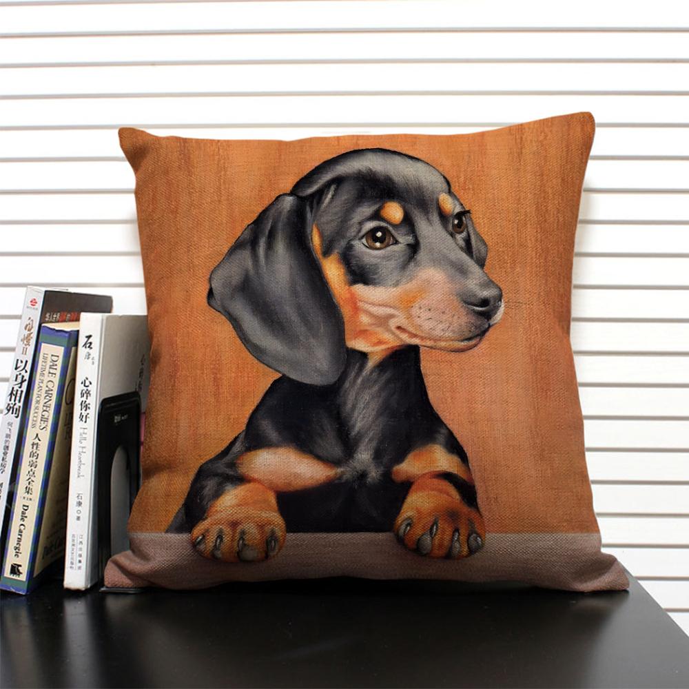 Cute Animal Cushion Cover Bulldog Dachshund 45x45cm Square Linen Pillowcase Living Room Sofa Decoration Dog Companion