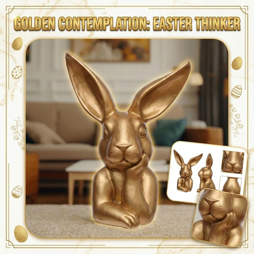 Easter Golden Bunny Thinker Resin Desktop Statue Home Dining Table Decoration Ornament