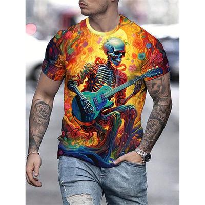 T-shirt Estive Colorate con Stampa 3D di Teschio Streetwear Uomo Moda Casual Oversize Girocollo Manica Corta Magliette Top Abbigliamento
