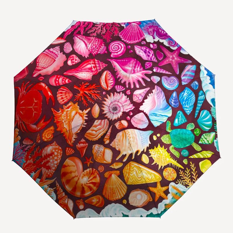

1pc Seashells, Oceanic Pattern Small Travel Automatic Folding Umbrella, Compact Windproof Umbrella, Automatic Open/Close ,Gift-091543