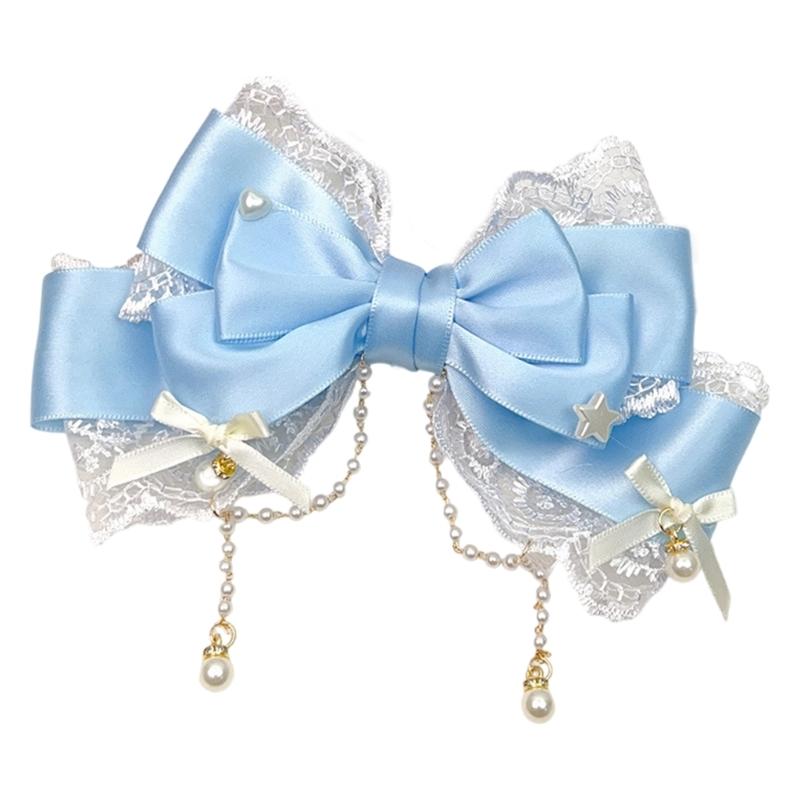 Elegante Fermaglio per Capelli con Fiocchi Grandi in Stile Anime con Frange di Perle Finte Fermaglio alla Moda per Tea Party e Servizi Fotografici