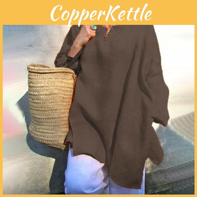 Plus Size Womens Casual Baggy Long Sleeve T-shirt Breathable Summer Beach Tunic Blouse Tops For Everyday Wear