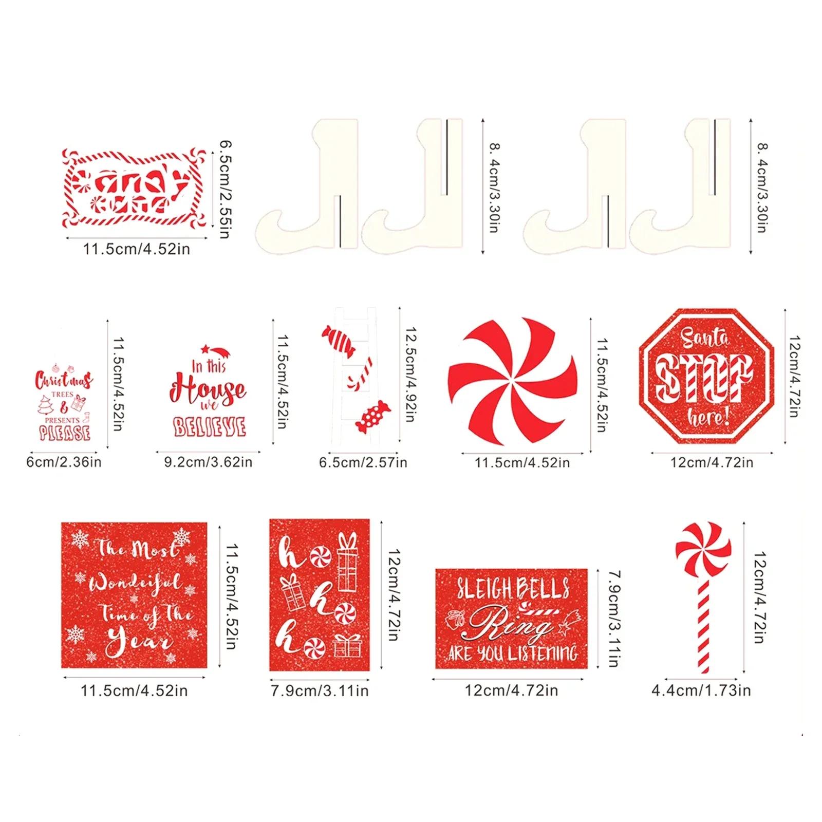 14pcs Christmas Candy Sign Layered Wooden Tray Ornaments Christmas Candy Creative Desktop Tray Decoration