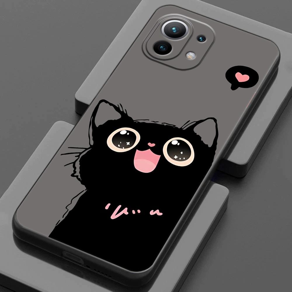 Black Cats Hello For Xiaomi 15 Ultra 11T 12T 13T 14T Pro 11Lite Phone Case Mi POCO X7 M7 F7 Pro F5 F6 M6 X3 X5 X6 Cover Cute Cat