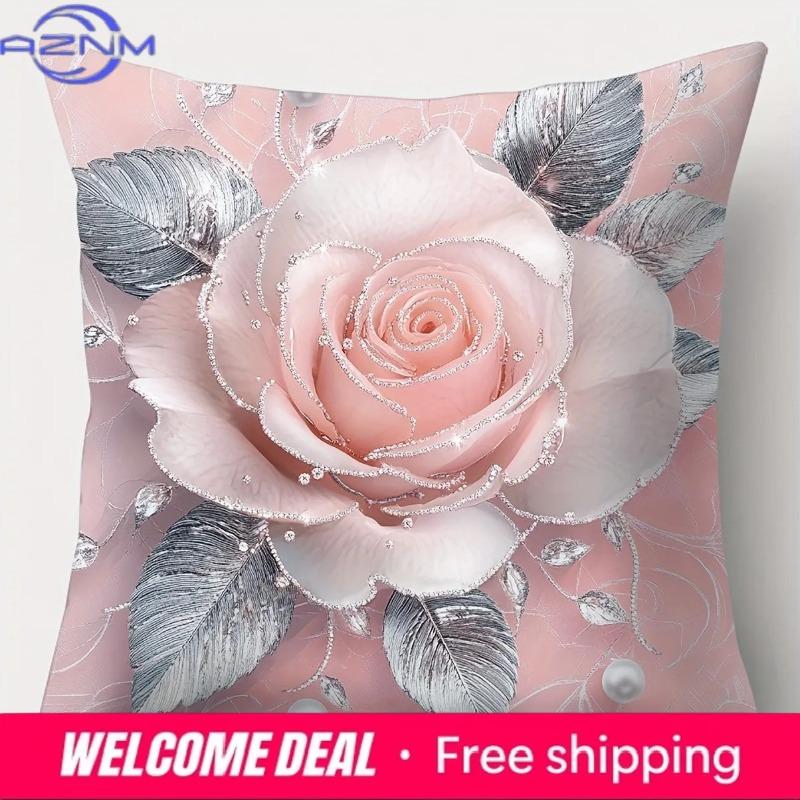 Home Decor Pink Roses & Butterflies Pillow Covers Pattern Cushion Cover Suitable For Sofa Bedroom Car Pillow Cover