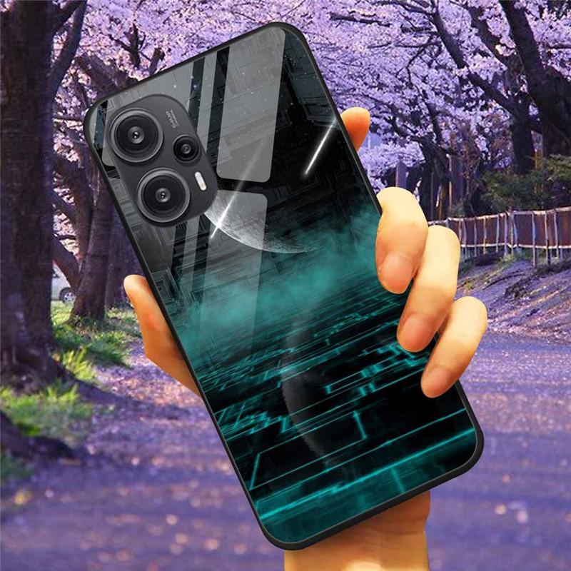 For Xiaomi Poco F5 5G / F5Pro Case Tempered Glass Lake Moon Hard Phone Cover for POCO F5 Pro Capas Funda on PocoF5 Luxury Coque