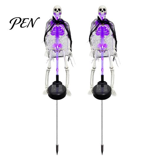 Halloween Party Supplies 2Pcs Solar Skeleton Yard Stake, LED Garden Lights, Waterproof Ornaments Realistic Skull Figurines for Outdoor Lawn