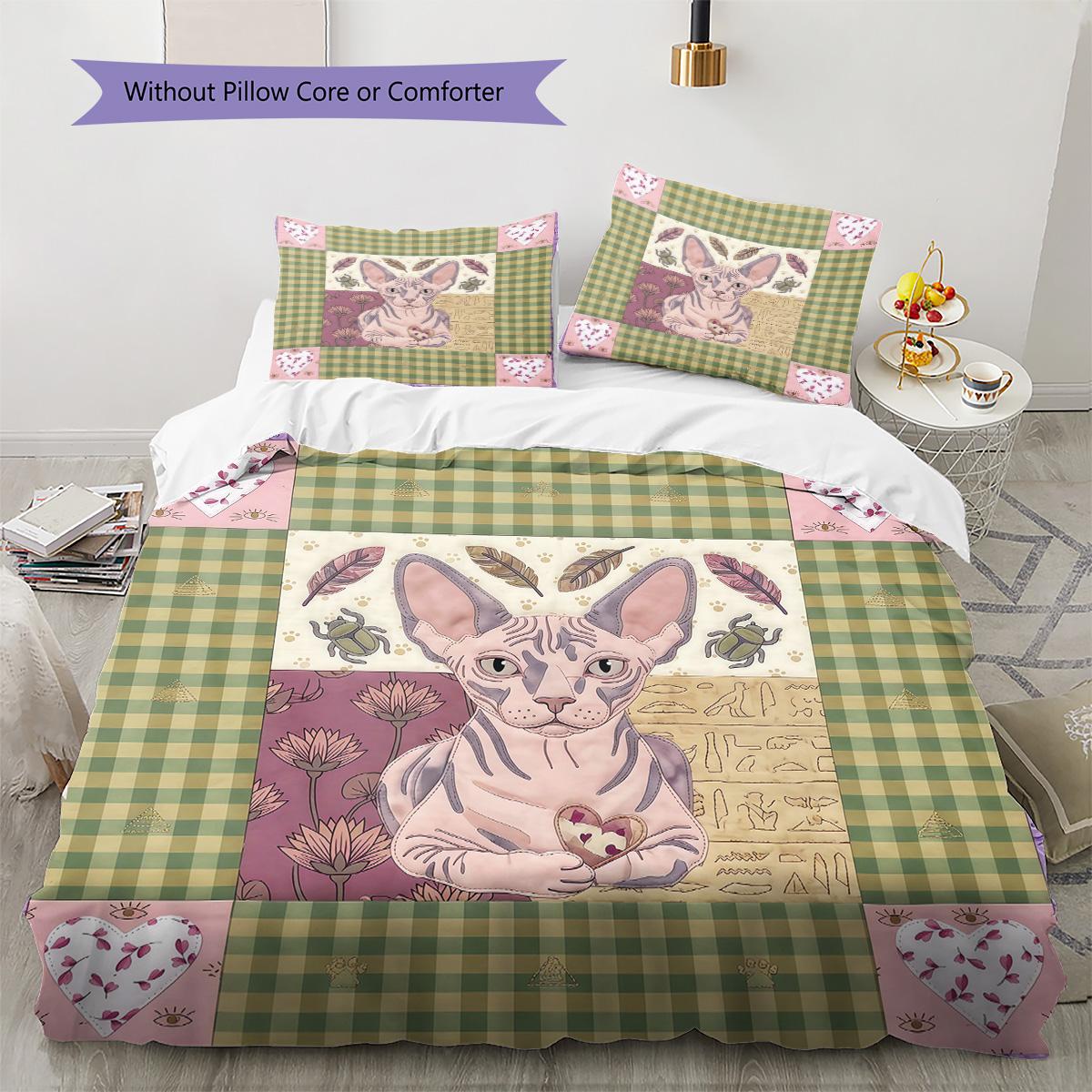 

Cat Patchwork Art Pattern Bedding Set Quilt Cover Pillowcase Home Decor Gift (1 * duvet cover + 2 * pillowcase, without core) 135x200cm